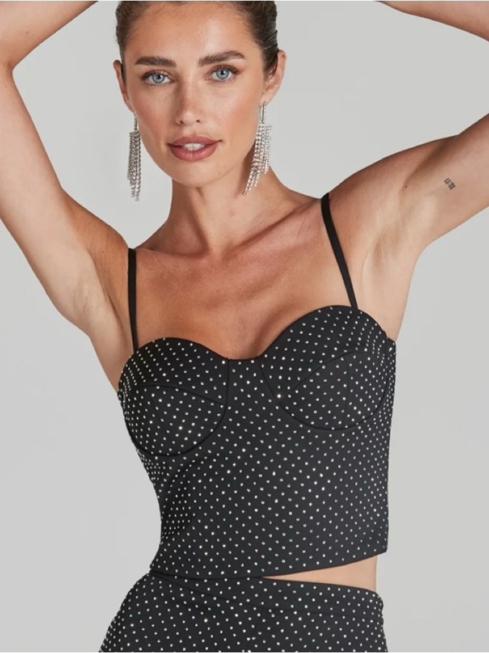 NWT Nadine Merabi Kira Black Crystal Rhinestone Corset Top Size Small